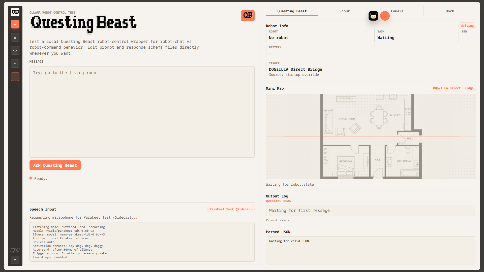 Questing Beast DOGZILLA operator console with maps, telemetry, camera feeds, and command controls